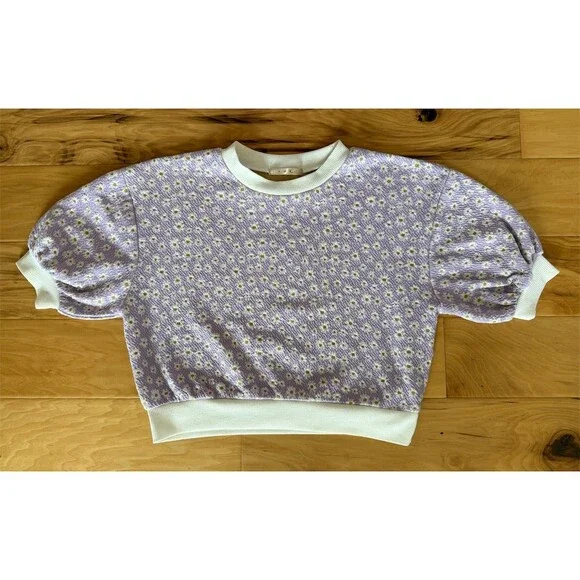 ems excite Cropped Pullover Sweatshirt Top Womens One Size Purple Daisy - Picture 3 of 6